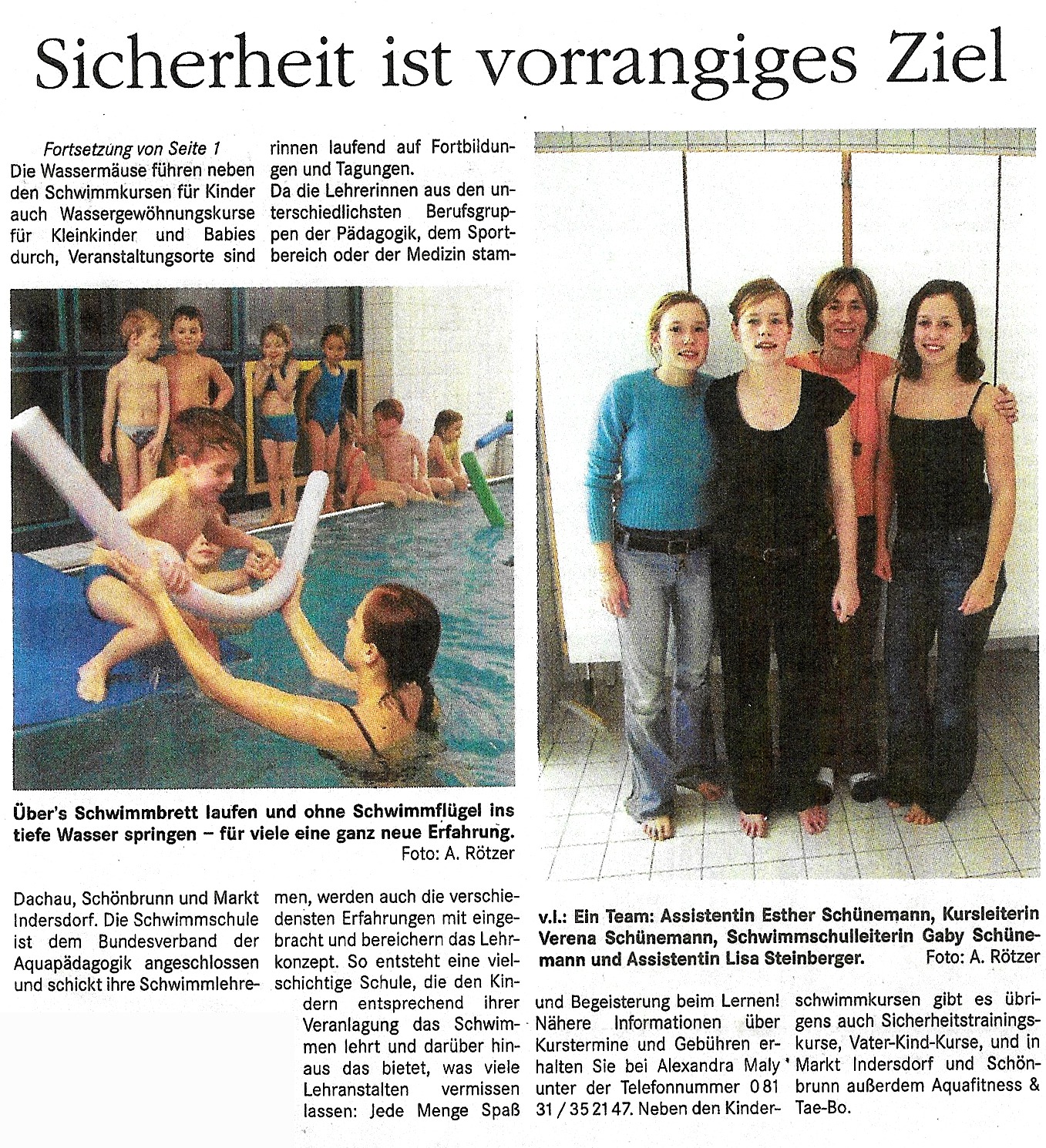 Schwimmkurs Schwimmschule Wassermäuse 2003